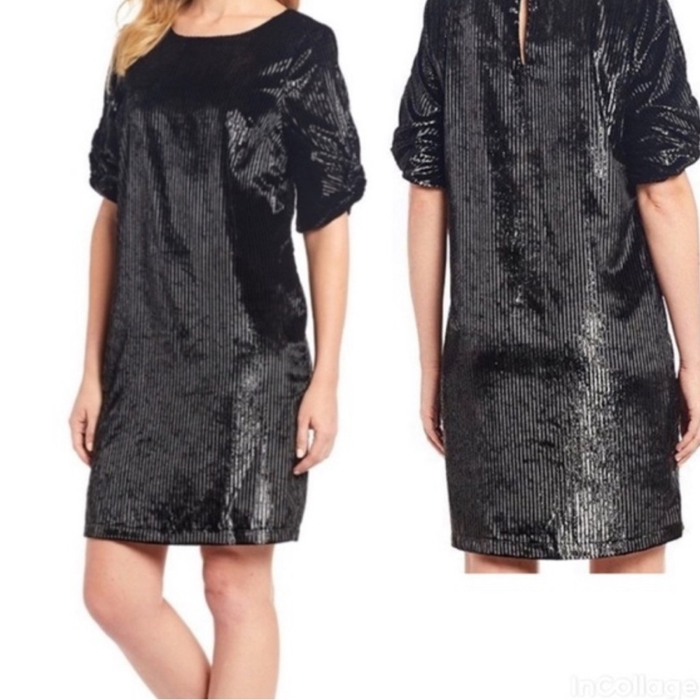 Gibson Latimer Metallic Sparkle Black Cocktail Party Dress Size XL New Years